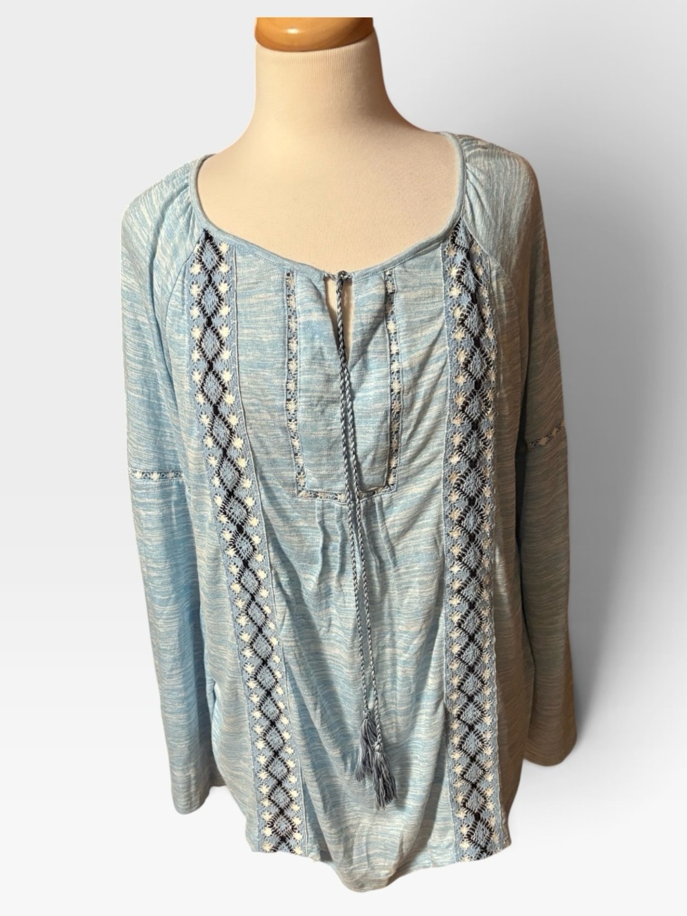 JohnPaulRichard Light Blue Embroidered Tie-Front Tunic